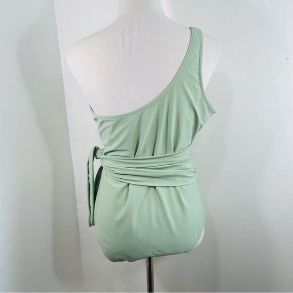 Pink Lily Pastel Mint Green One Shoulder Waist Tie One Piece Swim 3X - Picture 8 of 9
